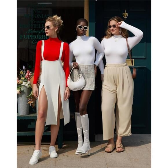 Women's Mock Turtle Neck Long Sleeve Bodysuit Jumpsuit - Picture 4 of 7